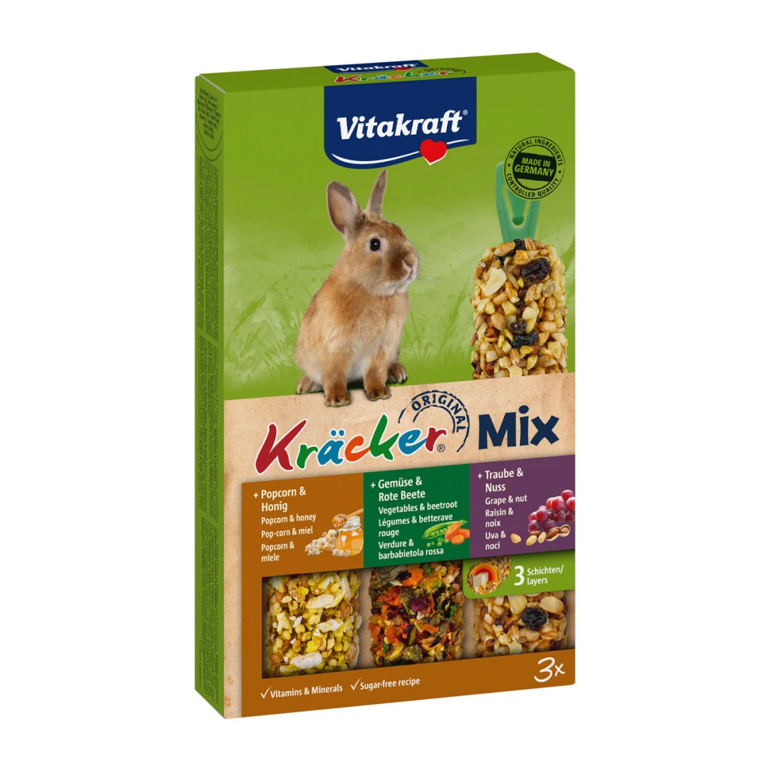 Vitakraft Kräcker Trio-Mix Konijn - Popcorn/ Groente/noot 3 St 1 Vitakraft Kräcker Trio-Mix Konijn - Popcorn/ Groente/noot 3 St